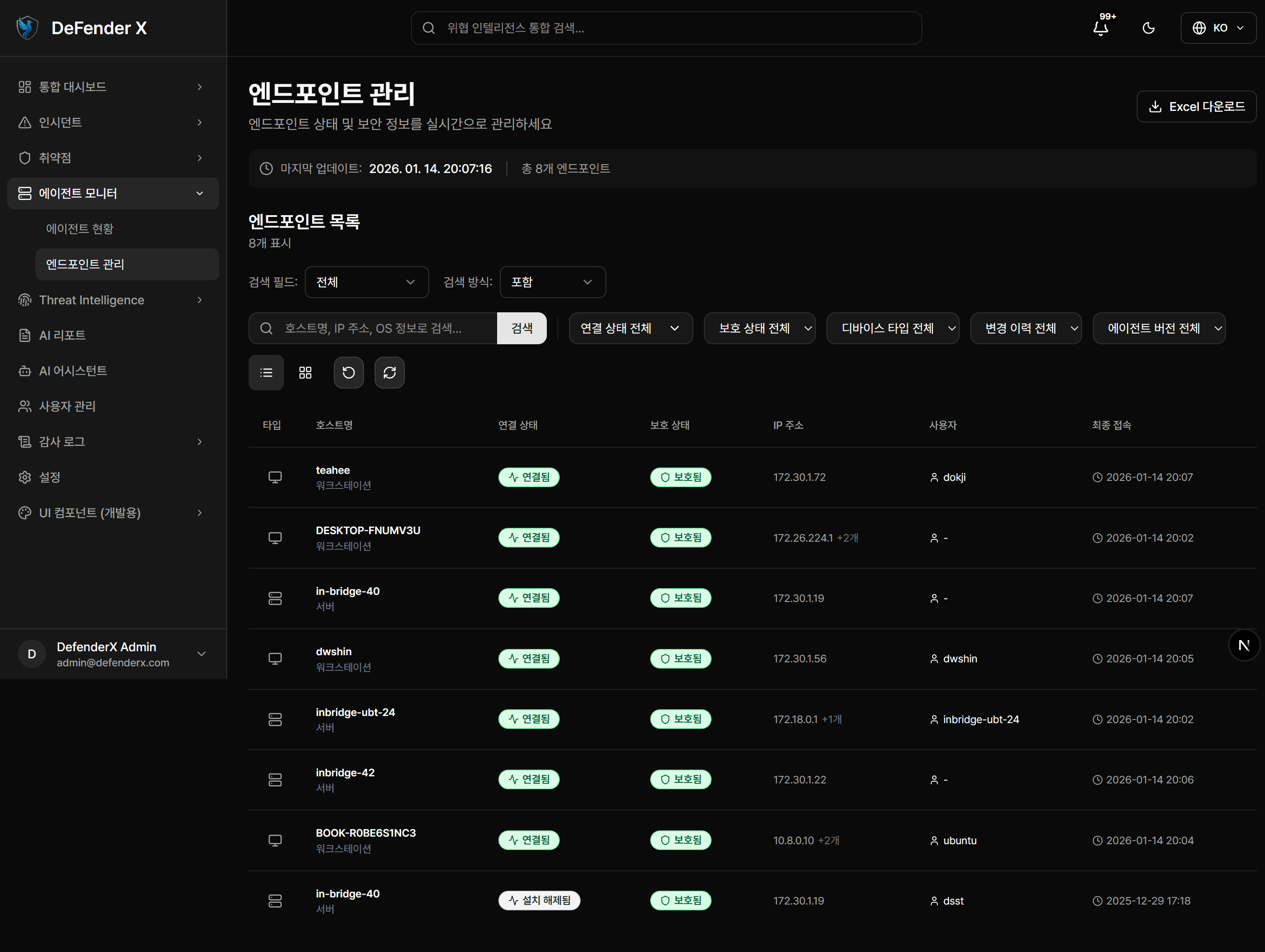 위협 인텔리전스 화면